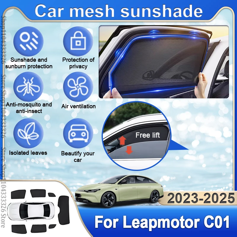 

For Leapmotor C01 Accessories 2023 2024 2025 Magnetic Car Mesh Sunshade Curtain Window Uv Protection Sun Visor Summer Accessory
