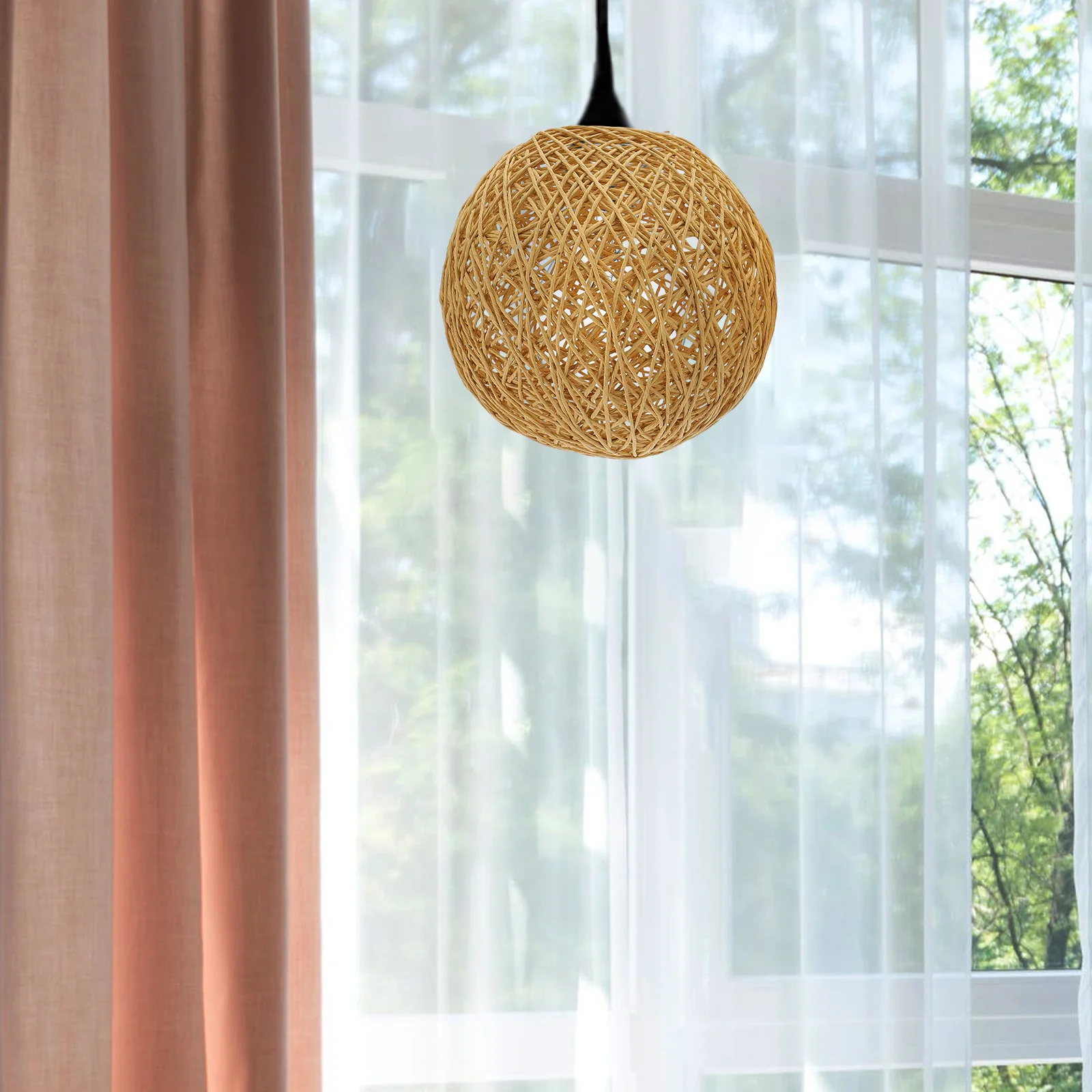 

2Pcs Woven Lamp Shades Hanging Ball Lamp Cover Rustic Ceiling Lighting Decorative Accessory