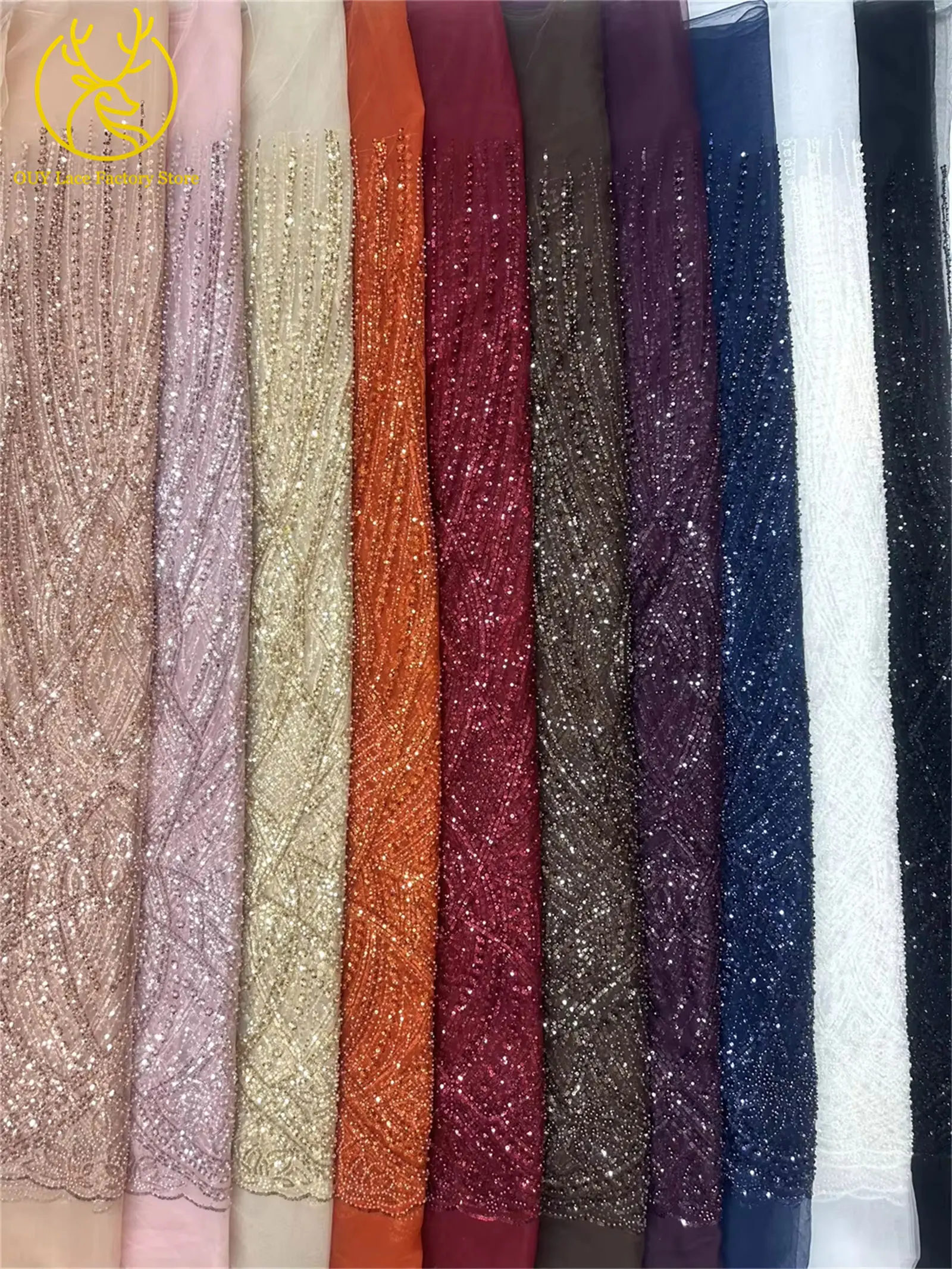 Tela de encaje africana con cuentas doradas, tela de encaje de tul nigeriano de alta calidad 2026, adecuada para coser vestidos de fiesta de boda, 5Y