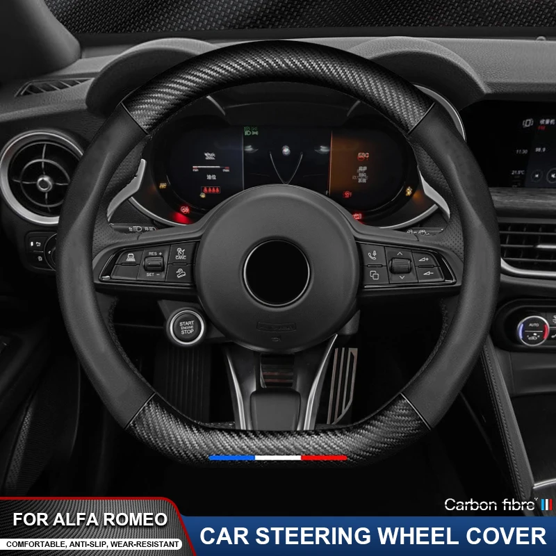 

Carbon Fibre Leather Car Steering Wheel Cover For Alfa Romeo Giulia Stelvio Giulietta 159 147 166 156 4C 8C Mito Sportiva Tonale