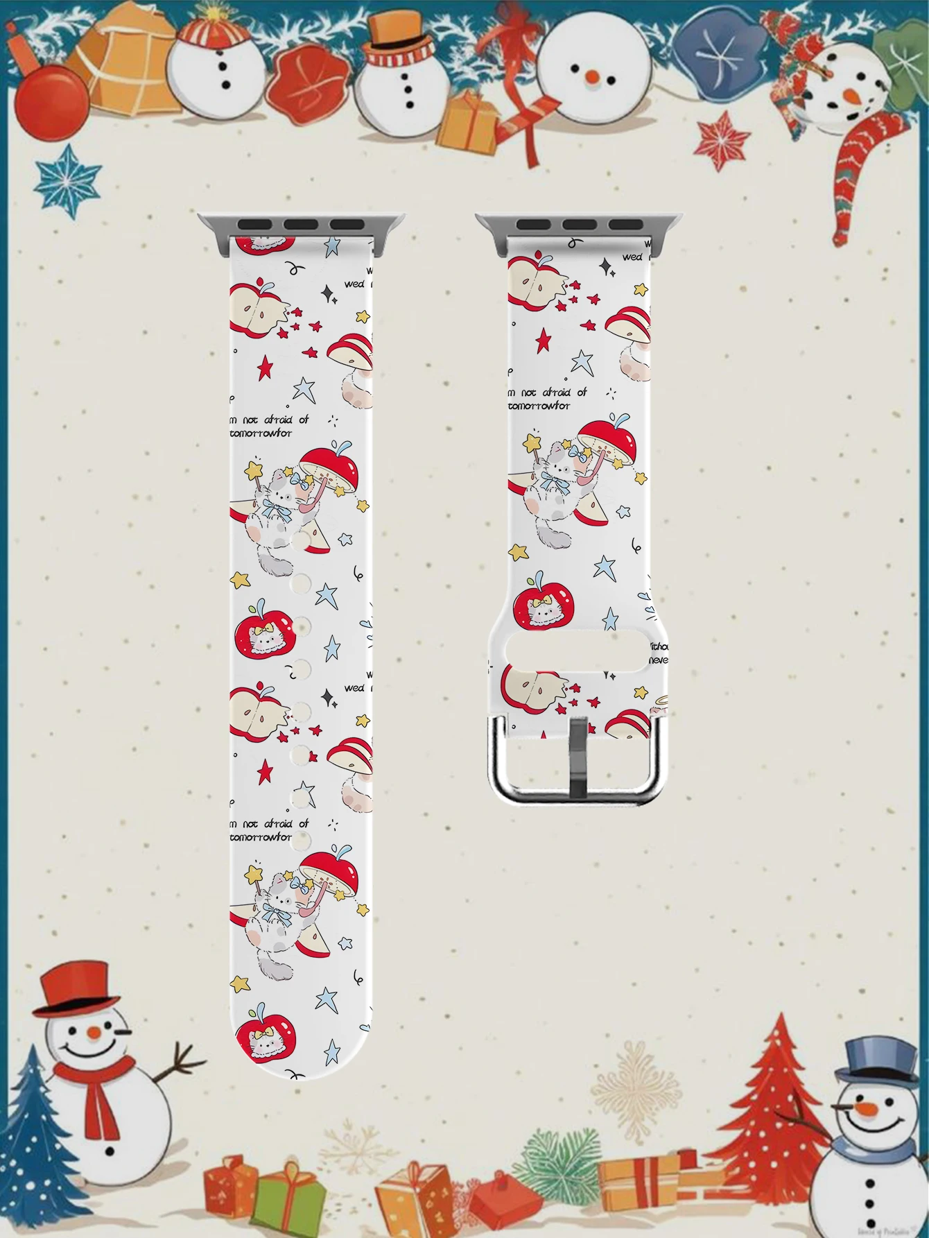 الكرتون التفاح الأحمر القطط لطيف ل سوار ساعة يد آبل 45 مللي متر 44 40 41 38 42 مللي متر سوار iWatch سلسلة 7 6 3 se 8 9 10 11 الترا 3 49 مللي متر #1