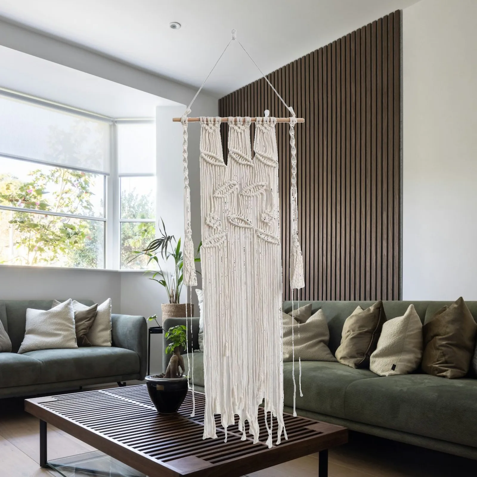 Macrame Woven Wall Hanging Long Tassel Braided Pendant Wall Art for Living Room Bedroom