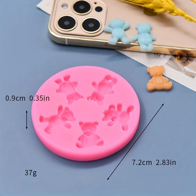 1 piece, 5-link teddy bear pastry ocean series design mold, baked cake flipping sugar chocolate silicone decorative mold