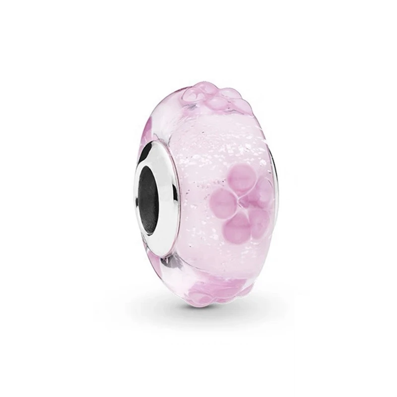 Abalorio de cristal de Murano con flor de Margarita rosa, compatible con pulsera de plata de ley 925 europea Original, collar, joyería DIY para mujer