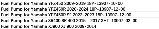 In-Tank Fuel Pump for Yamaha YFZ450R/YFZ450 /SR400 SR 400/XJ900 XJ 900/Yzfr3 2009-2024 18P-13907-12-00