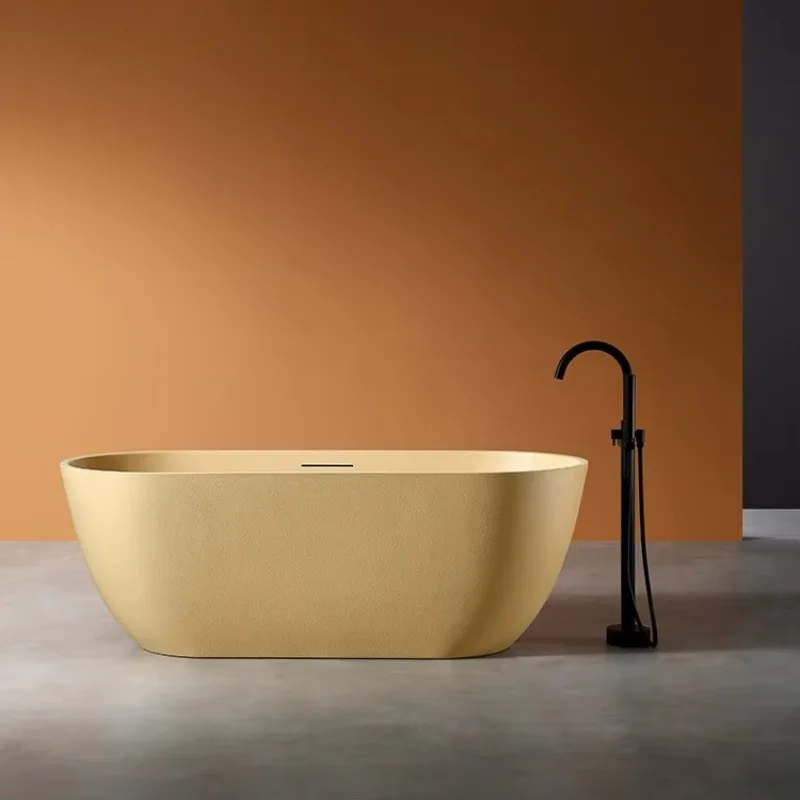 

Free-Standing Solid Surface Indoor Corner Soaking Bath Tub Yellow Artificial Stone SPA Bathtub for Hotel Bathroom Design Villas