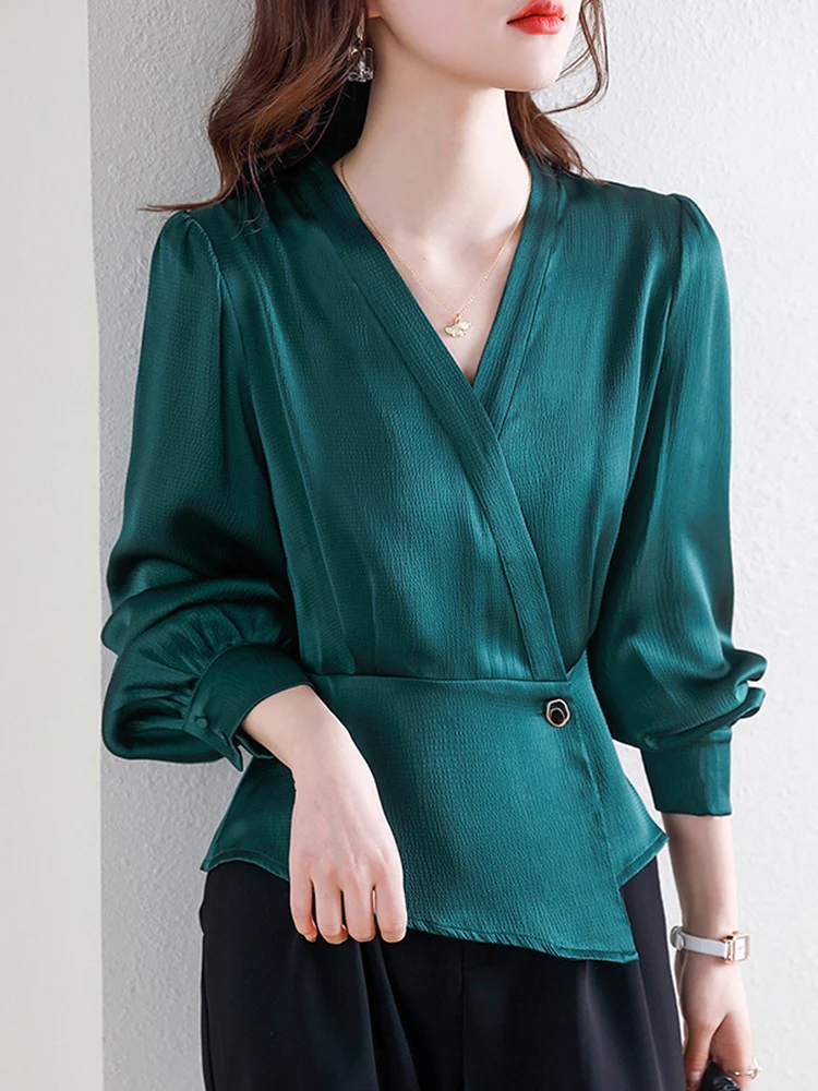 2024 New Autumn Office Lady Chiffon Blouse Female Shirt For Women V-Neck Long Sleeve Casual Slim Blouses Blusas Mujer De Moda