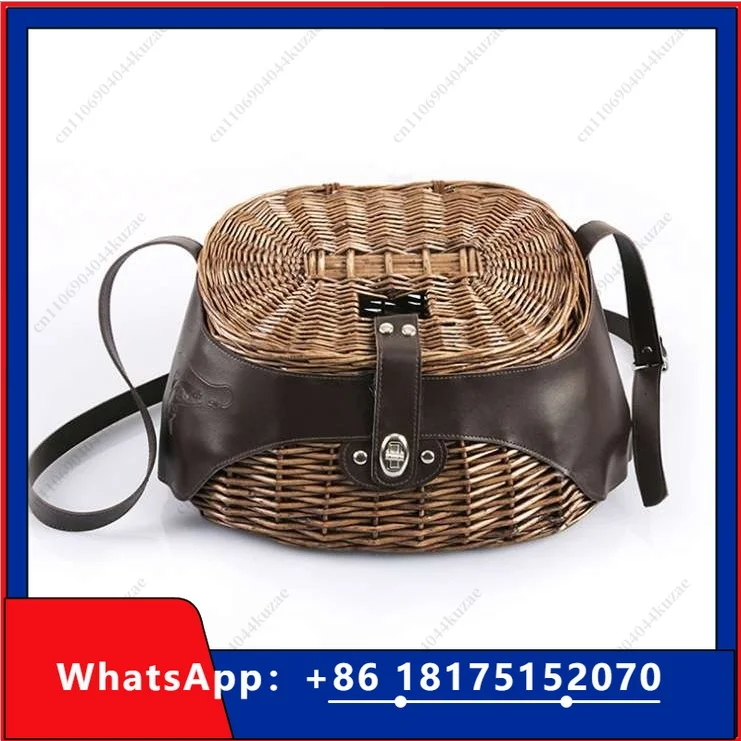HLH Hand Rattan Fish Basket, Wooden Fishing Bucket