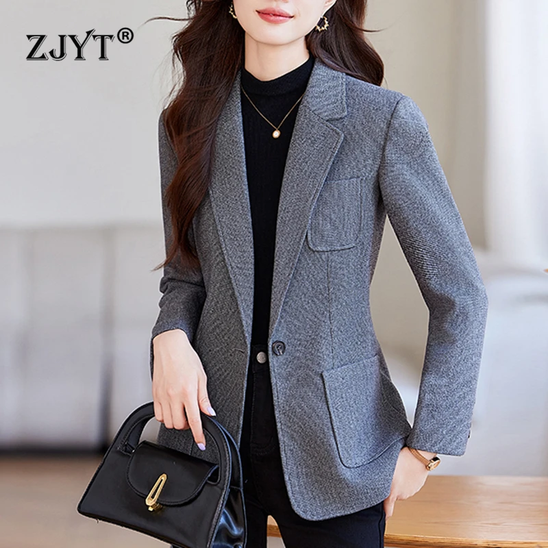 

ZJYT Korean Fashion Women's Casual Blazers Autumn Jackets Coats Feminino Elegant One Button Plus Size Outerwears Veste Femme