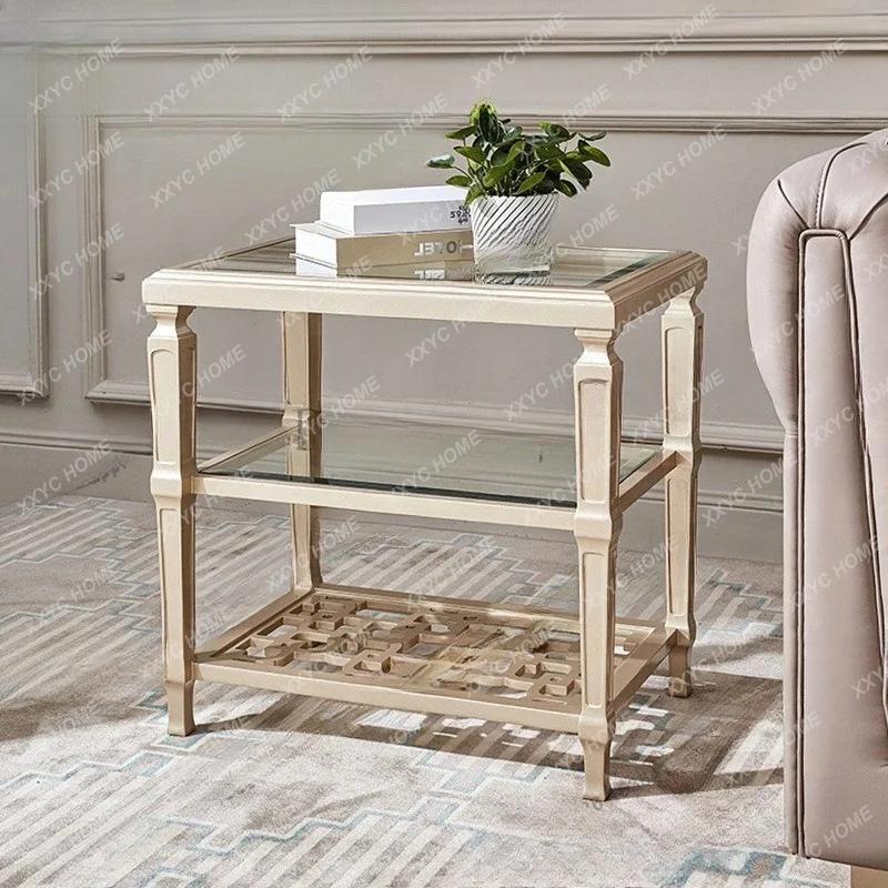 wood tempered glass rectangular minimalist living room sofa corner table