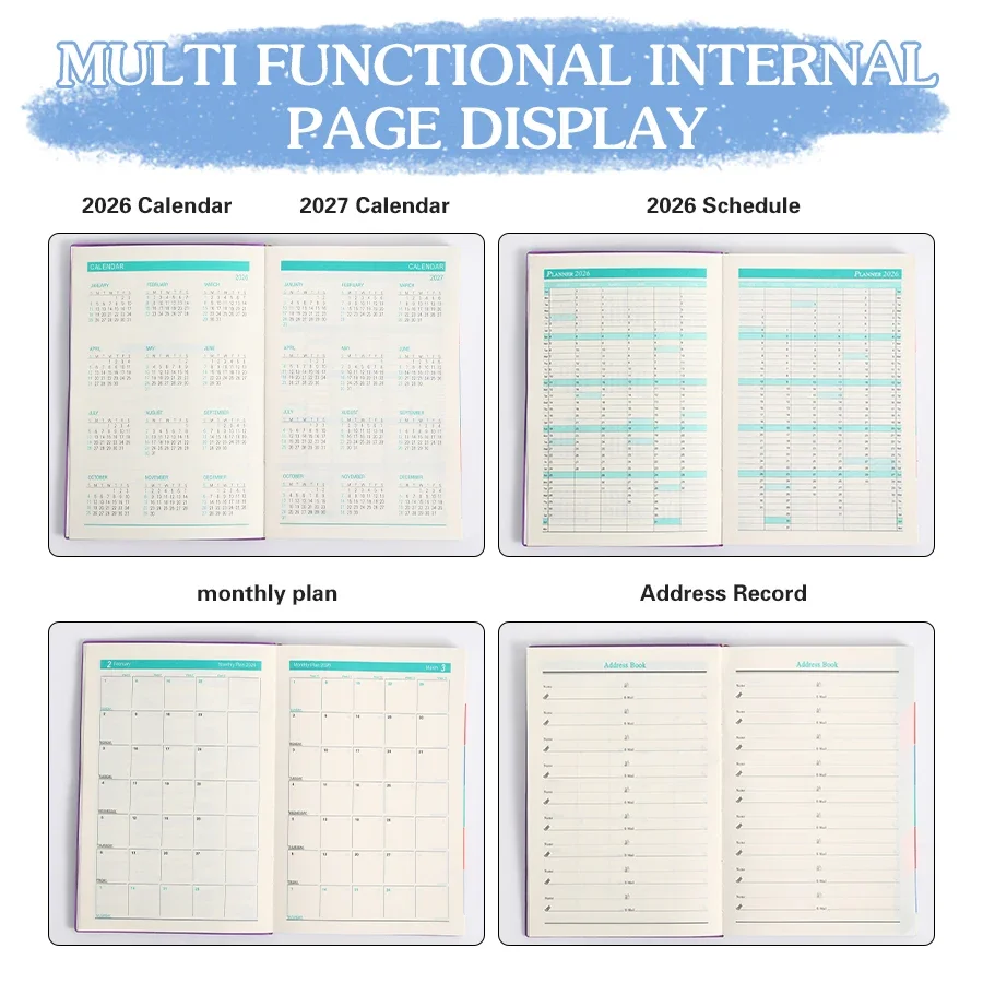 365-Day 2026 المحمولة A5 مخطط الجيب غطاء من البولي يوريثان الجدول اليومي الأسبوعي دفتر التقويم مجلة جدول اللوازم المكتبية المدرسية #4