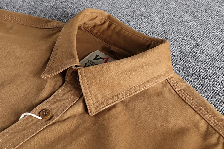 Herbst neue 204 khaki retro waschen einfarbig arbeit hemd männer dreidimensionale tasche trend lose jacke – Detail 10