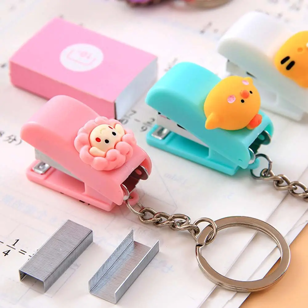 Creative Cute Student Supplies Mini Cartoon Key Ring Pendant Stapler Stapler Key Chain Binding Tools Mini Stapler