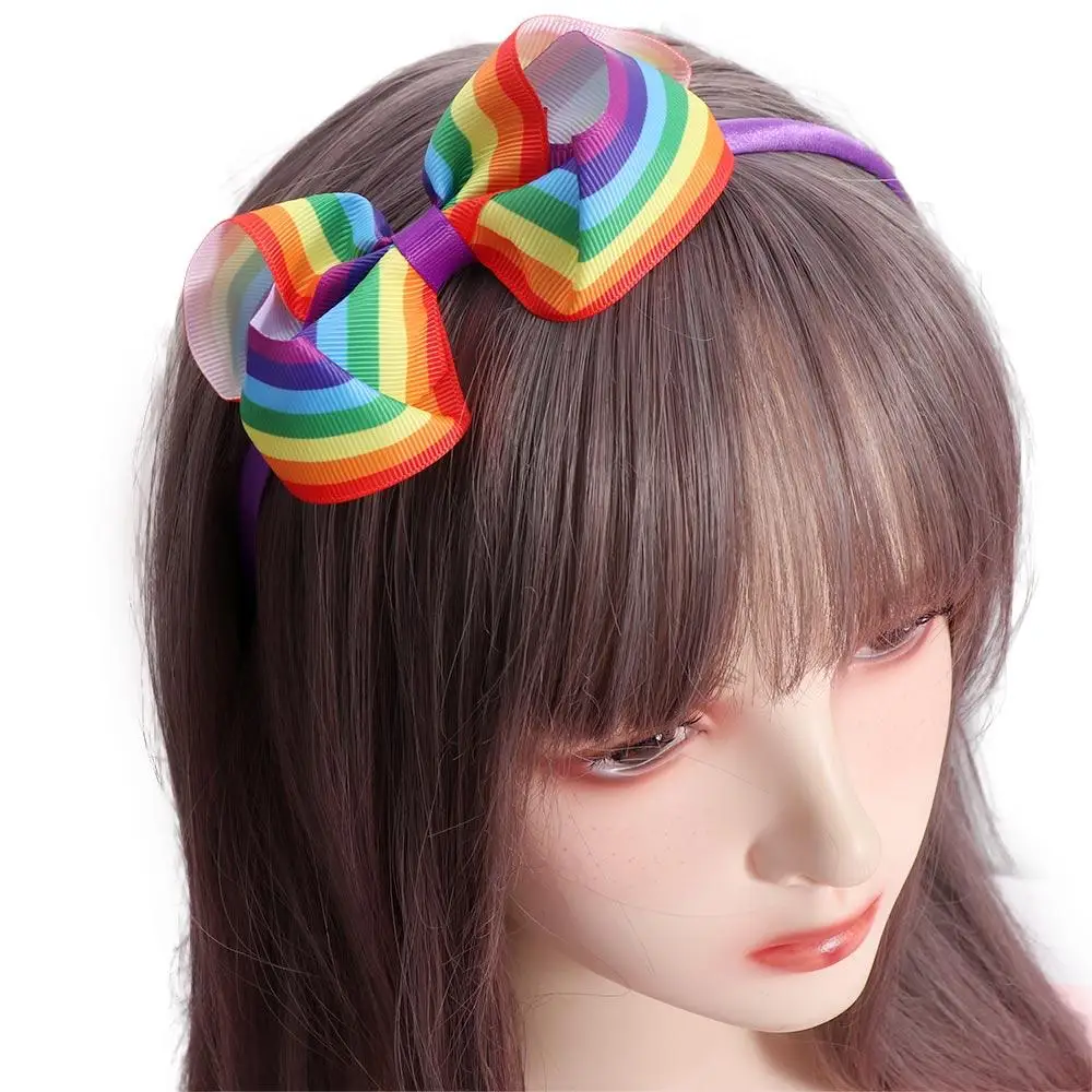 Birthday Gifts Elastic Rainbow Hair Clips Not Harm Unique Rainbow Hair Bow Ties Jumbo Large Pride Day Ribbon Hair Band Women