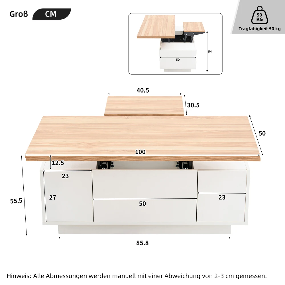 Moderner Couch-Couchtisch mit Dual-Lift-Mechanismus, versteckter Stauraum, Tragfähigkeit bis zu 50 kg, ideal für kleine Räume – Detail 2