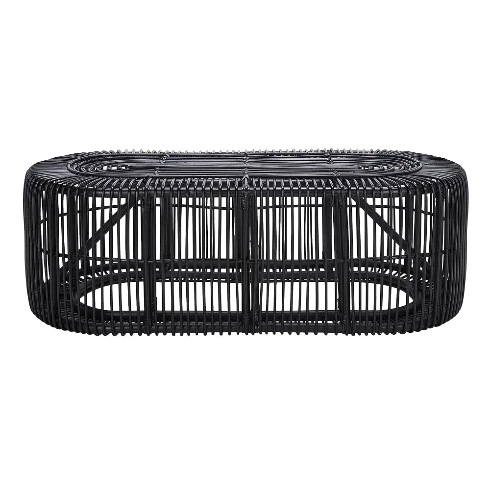 

Коллекция Home Collection – Кофейный столик Jabez Black Oval Rattan, полностью собранный, в прибрежном стиле (COF6509B)