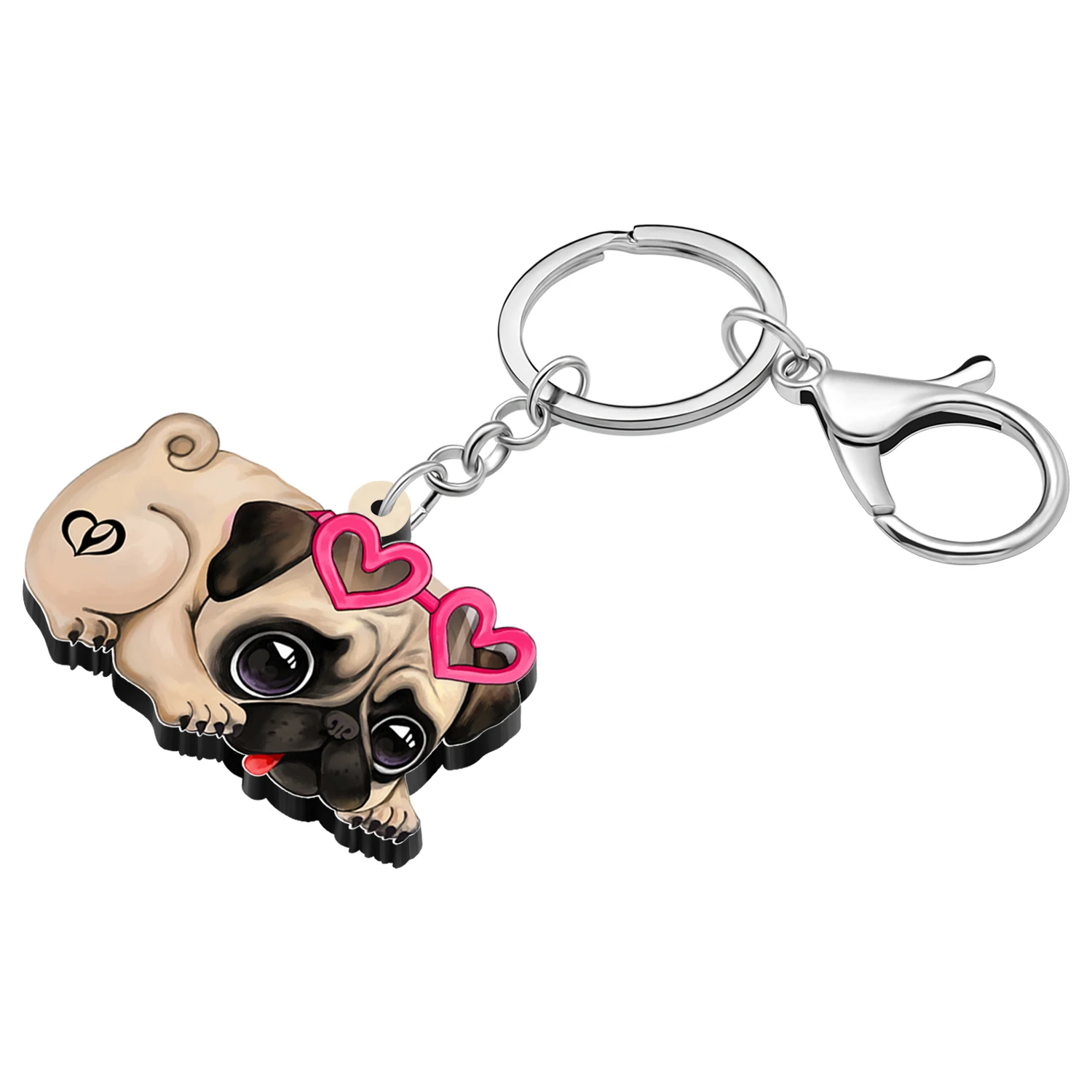 BONSNY Acrylic Big Eyes Pug Dog Key Chains Key Ring For Women Girls Kids Charms Purse Car Keychains Puppy Gifts Accessories