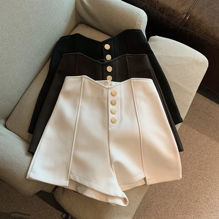 Stylish A-Line Wide Leg Short Pants Women's Spring Autumn Outerwear Booty Hot Pants Small Size High Waist Straight Cut