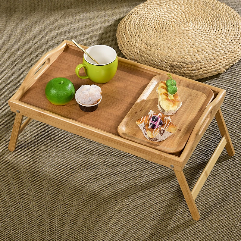 Bamboo Bed Tray Table with Folding Legs Handles for Eating Dinner Snack for Bedroom Hospital Foldable Breakfast Serving Tray