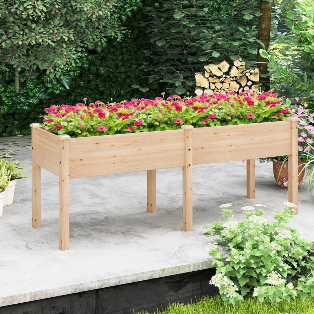 

Raised Garden Bed, Elevated Wood Planter Box with Drain Hole, Gardening Planter Raised Bed for Planting Vegetables Flowers