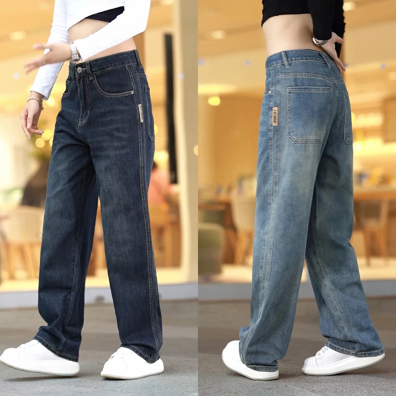

Мужские джинсы в стиле ретро, прямого кроя, свободного покроя, в стиле High Street, модные длинные брюки, повседневные, из хлопка, для городской носки