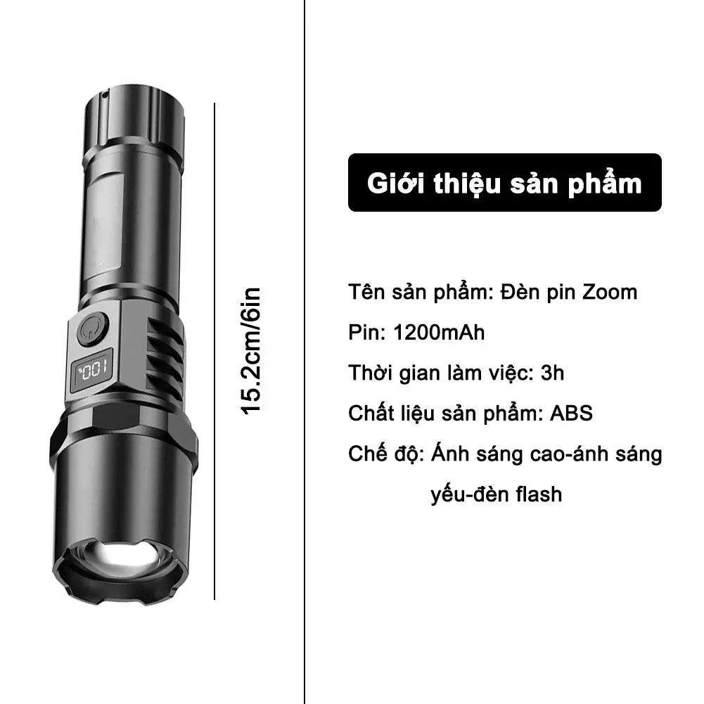 Flashlight Strong Light USB Rechargeable 1200mAh Zoom Flashlight Outdoor Camping Long-distance Shooting Torch Emergency Lamp