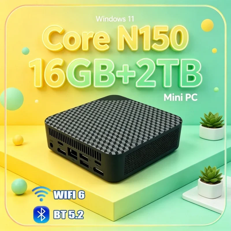 Intel Core N150 Mini PC WiFi6 BT5.2 High‑Performance 32GB RAM 1TB 2TB SSD 4K 60Hz HD Gaming Office Study PC, steady‑output