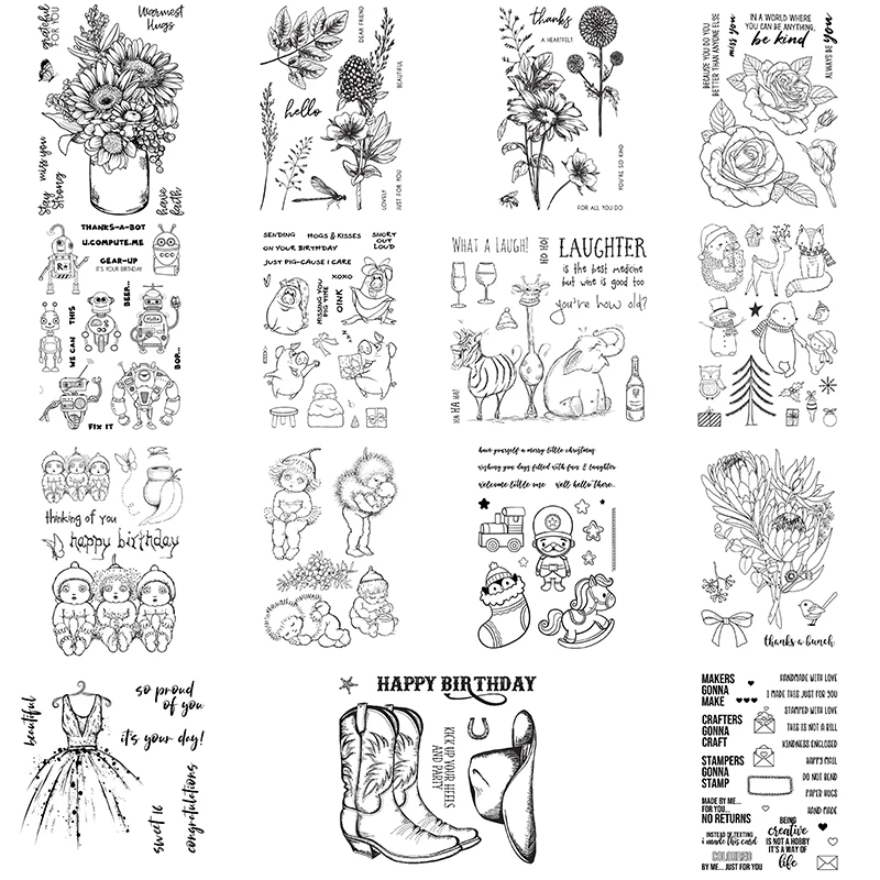 Rose Floral Bouquet Outline Cutting Dies and Clear Stamps Baby Animals Mixed Element DIY Scrapbooking Album Crafting 2021 New