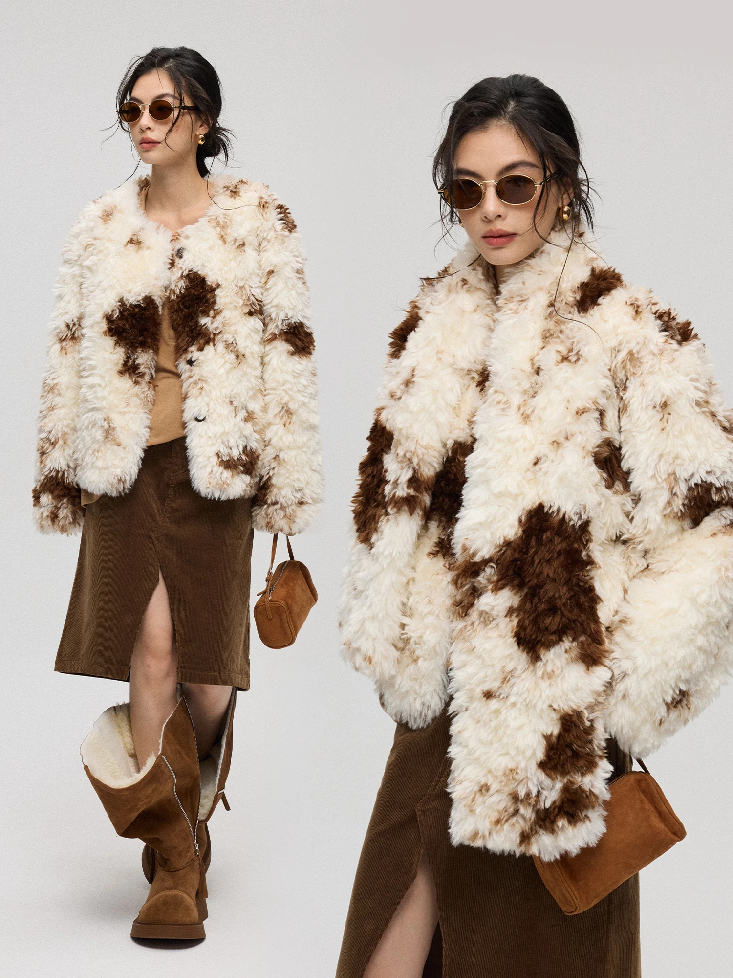 

Современное меховое пальто, шарф с принтом, экологически чистая, модная, женская верхняя одежда в стиле ретро, свободная посадка, длинный све, круглый Ne