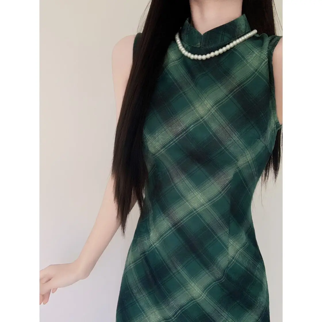 

Клетчатое литературное Ципао 2025, летнее новое Cheongsam в китайском стиле, китайская одежда, женское традиционное винтажное повседневное платье с тонкой талией