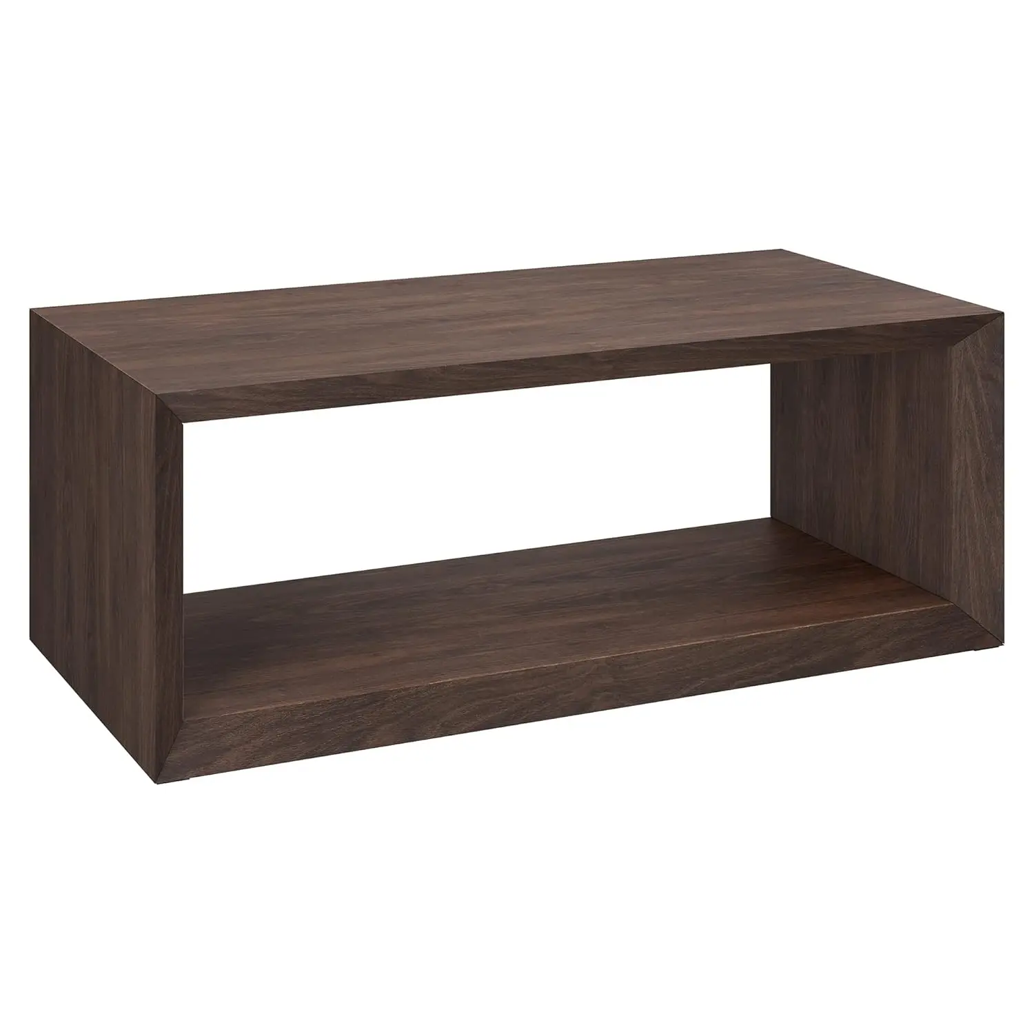 

48" Rectangular Wood Coffee Table With Open Storage Shelf For Living Room, Family Room, Or Office, Alder Brown