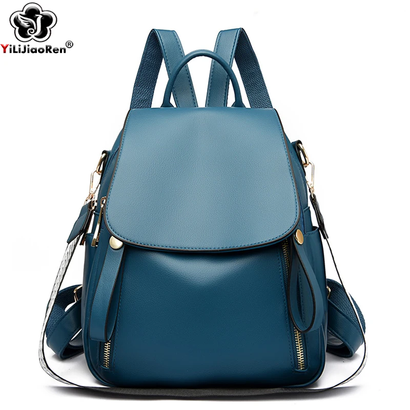 Fashion Backpack Women Soft Leather BackPacks Multifunction Rucksack for Ladies Daypack Travel Bagpack Large Capacity School Bag