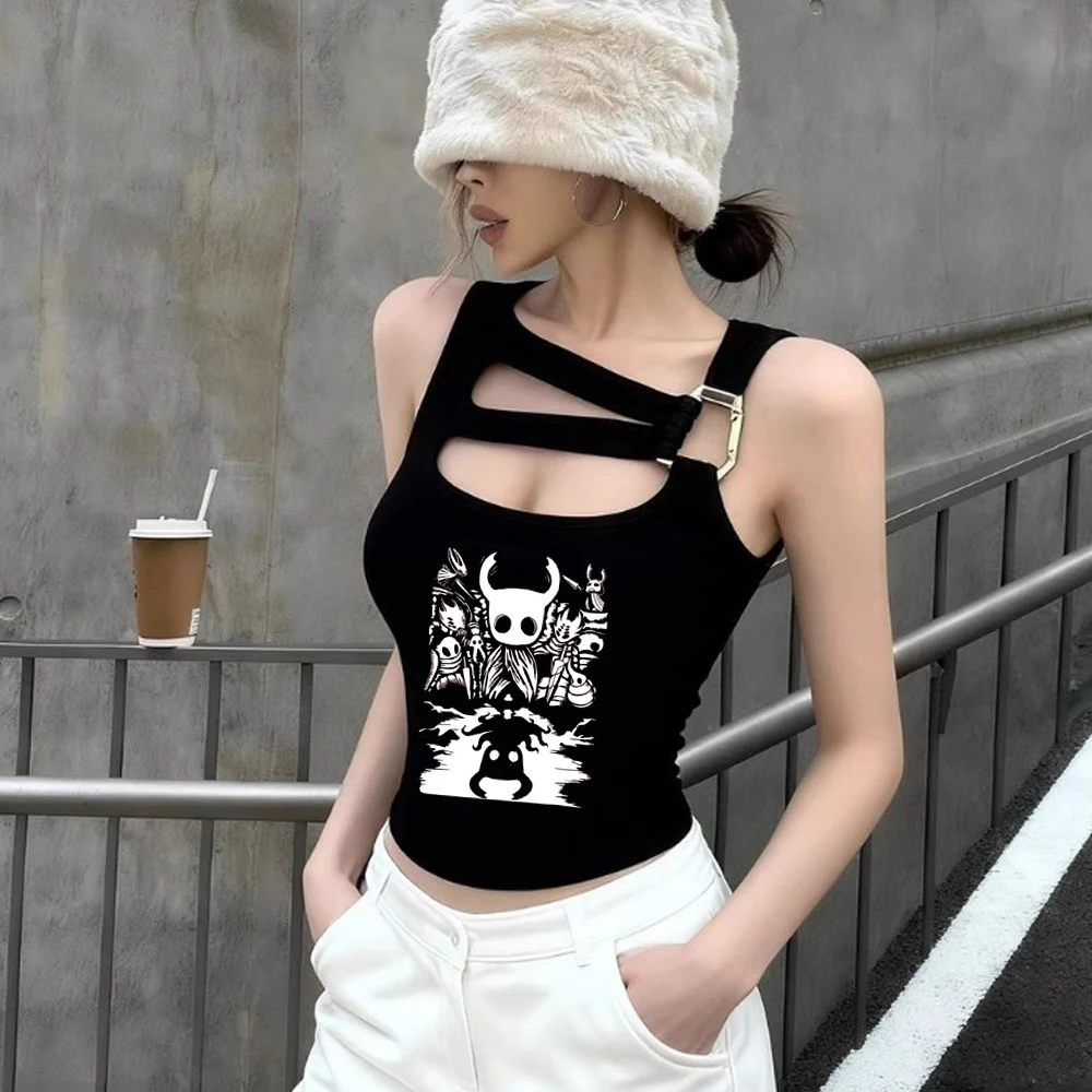 Hollow Knight cropped top ladies scene  cutecore anime grunge top tees cutecore grunge goth cheap