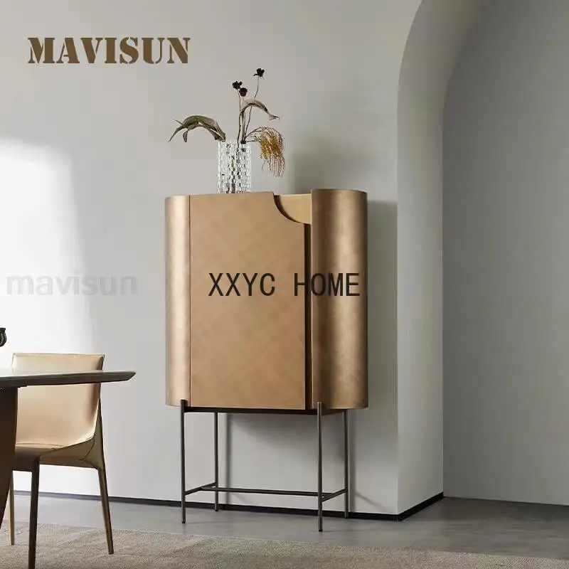 

Italian Style Side Cabinet High Carbon Steel Leg Home Furniture Solid Wood Living Room Storage Cabinet Light Luxury Sideboard