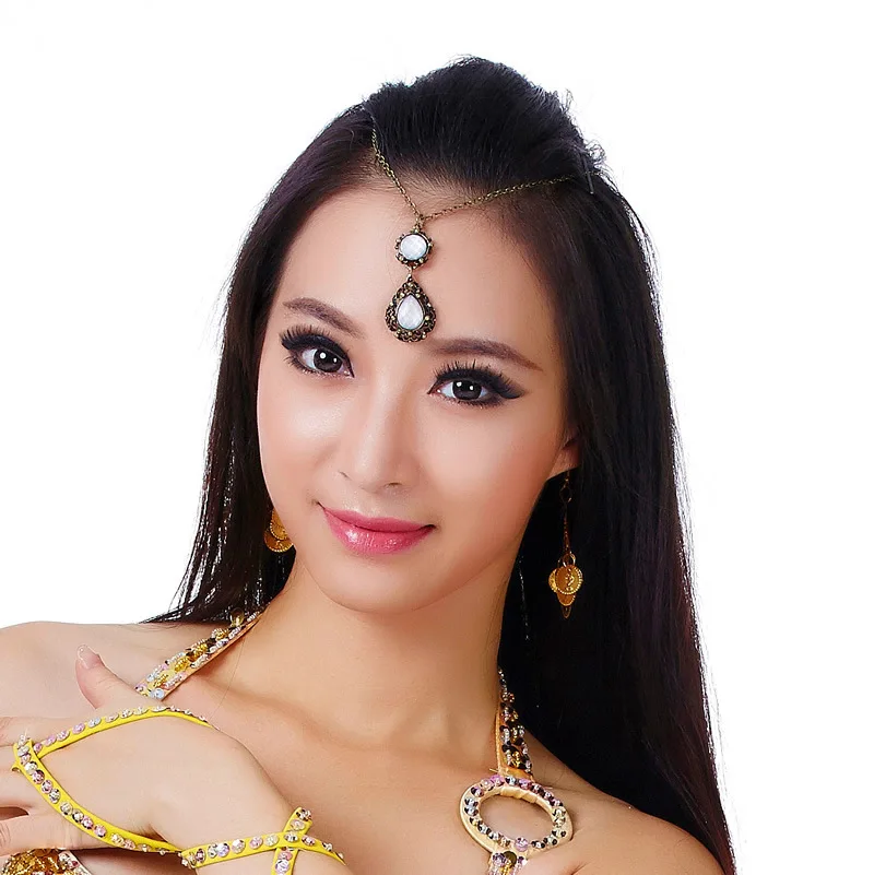 قبيلة الرقص الشرقي الأبيض رئيس سلسلة قلادة الرقص الشرقي غطاء الرأس حلية شعر الرقص الشرقي الحاجب قطرة الحاجب لصق