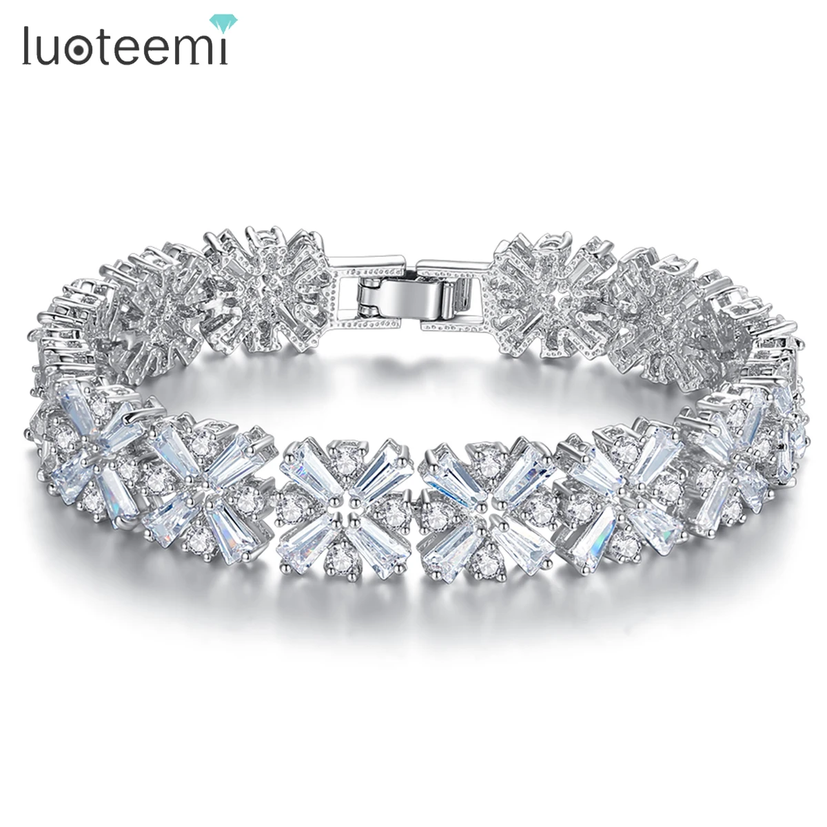 

LUOTEEMI Brand New Luxurious Women Wide Bracelet Bride Wedding Zirconia Bangles High Quality CZ Inlay Bracelet for Girl Party