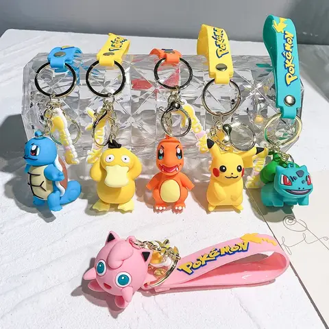 Pokemon Keychain Pikachu Anime Action Figure Toy Kawaii Cartoon Fashion Charmander Psyduck Doll Keyring Car Bag Widget Kid Gift