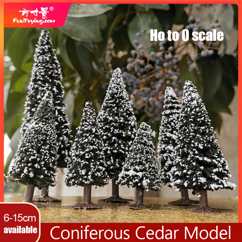 2pcs coniferous pine Model Tree with Base Ceder winterLandscape Train Railway Diy Layout Scenery Dioramas Without Punching