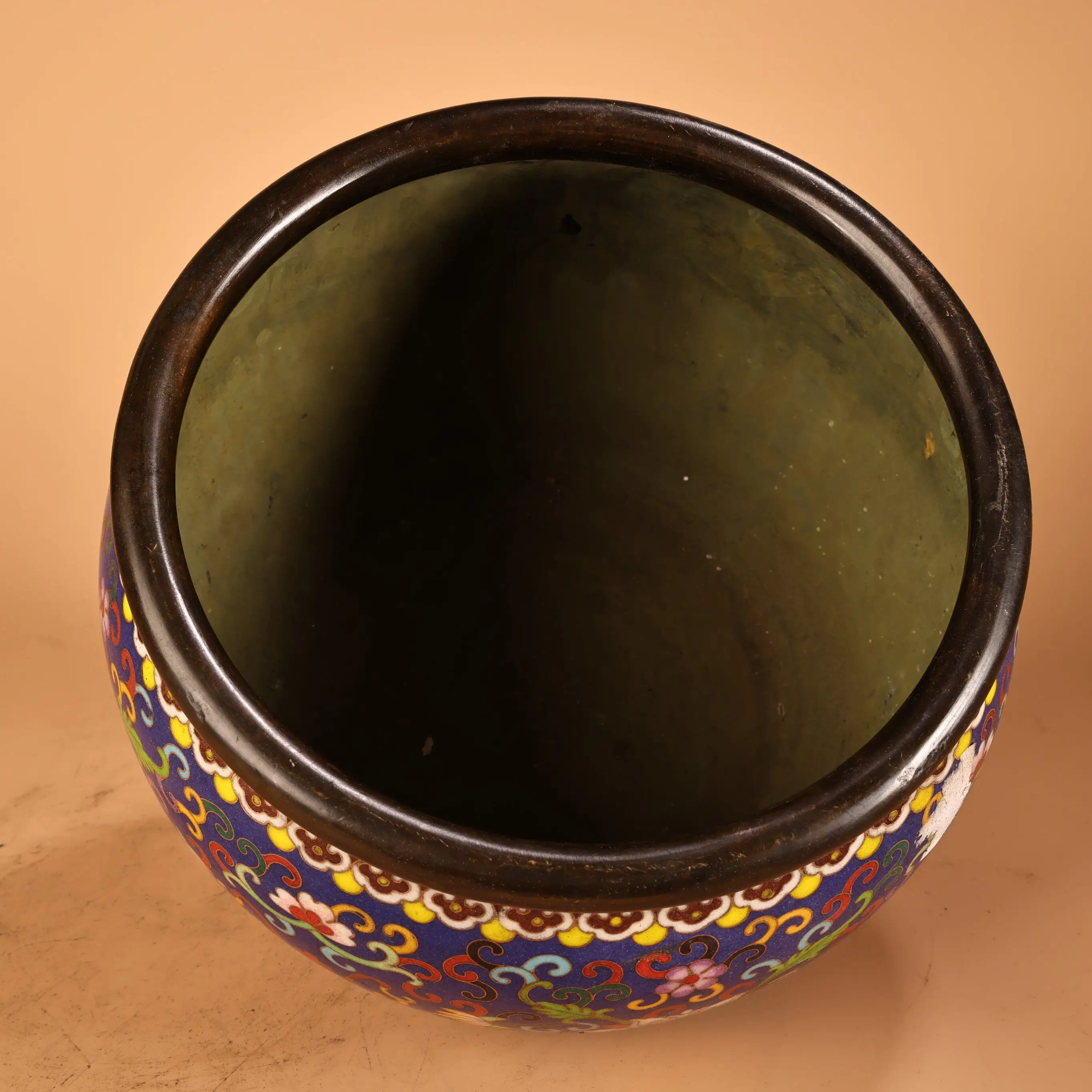 Cloisonne Enamel Large Jar Incense Burner Copper Body Heavy Patina Exquisite Home Decor
