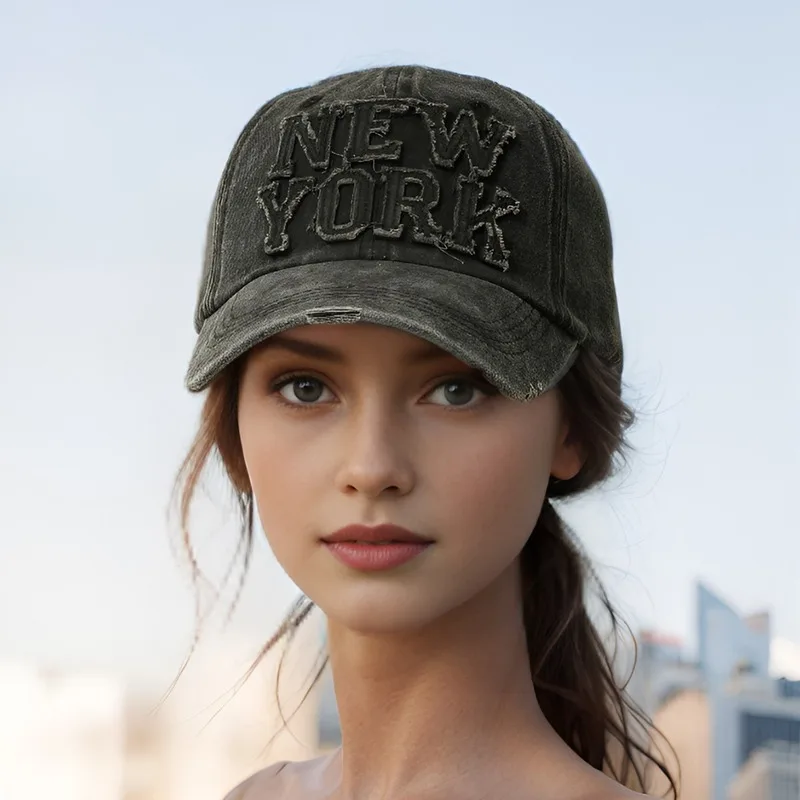 New men's women's baseball caps, featuring a trendy NEWYORK letter design with a washed effect, breathable visor, and sun pr