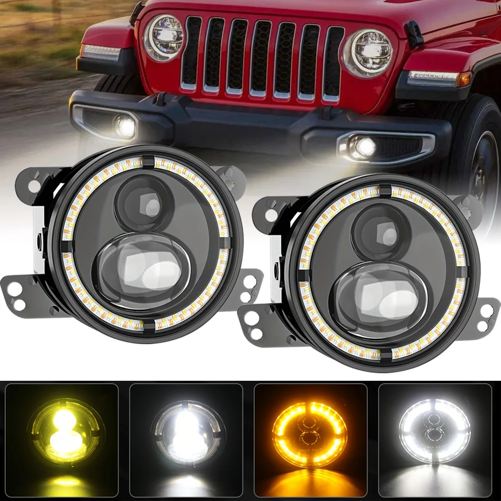 

ACTVCTA 2pcs 4inch LED Fog Lights with White Halo Ring DRL Amber Turn Signal Lamp for Jeep for Wrangler JK TJ LJ 12V 24V