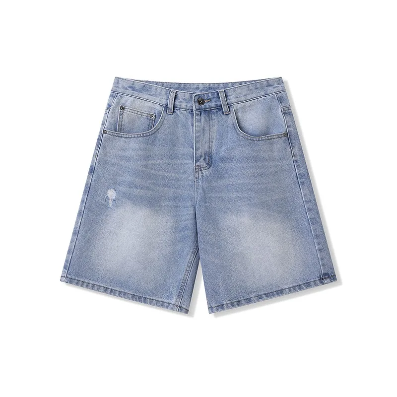 

Mens Denim Shorts Casual Loose Ripped Faded Blue Summer Straight Shorts Vintage Streetwear Trendy