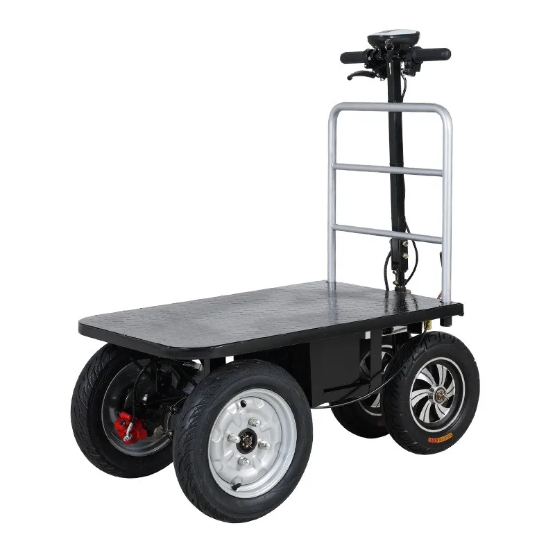 1000W Electric Flatbed Cart 48V 24Ah Lithium Battery 1 Ton Capacity Disc Brake Foldable Electric Trolley for Warehouse Farm