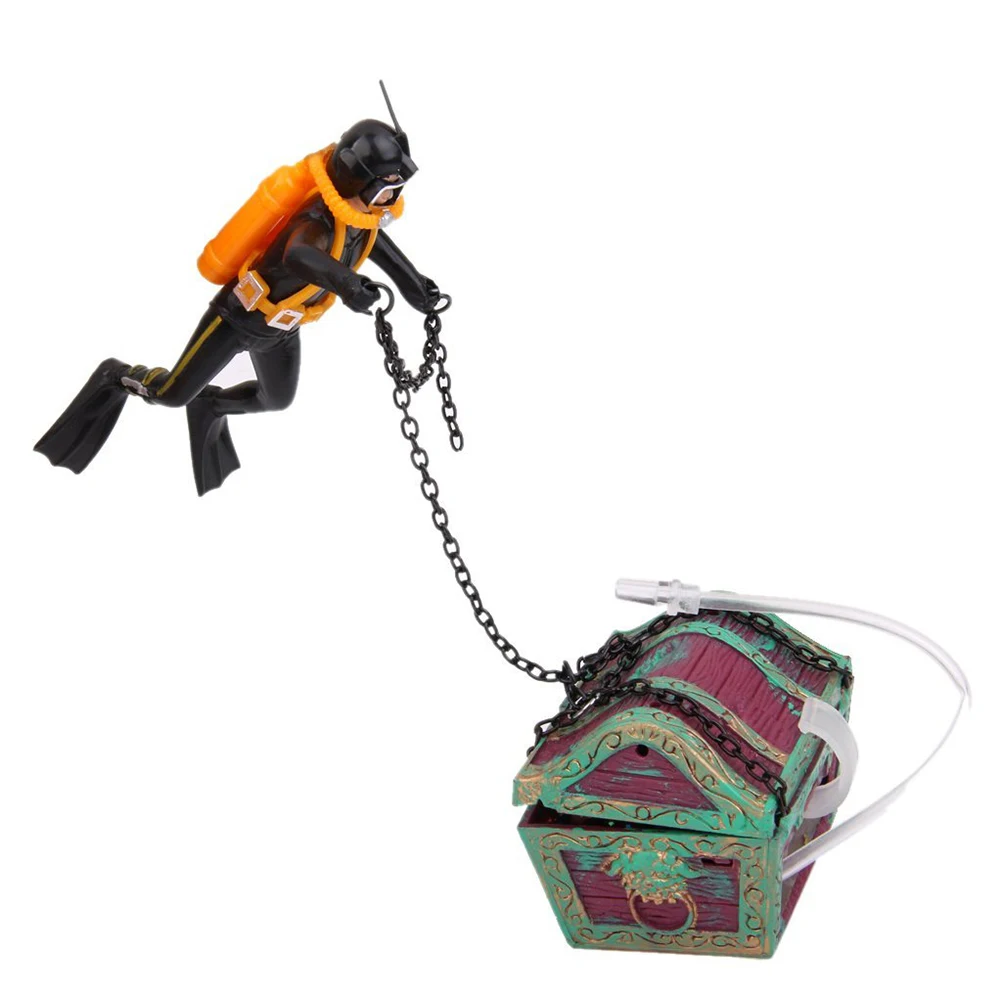 

Aquarium nament Treasure Diver Chest Fish Tank L scape Decorations Automatic Take Off L Vivid Effect Oxygen Tank Role Diver