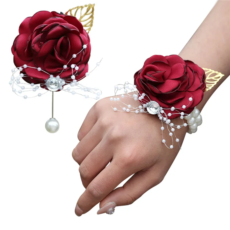 Uomini matrimonio Boutonniere braccialetti di corpetto da polso per damigelle d'onore Champagne rosa Buttonhole accessori per feste fiori artificiali  320