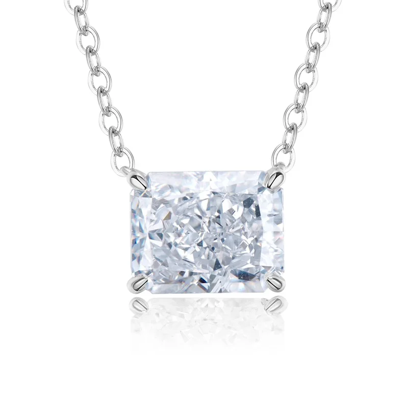 2022 New Luxury Surrounding 4 Carat Radiant Rectangular White Diamond Clavicle European and American Necklace Women