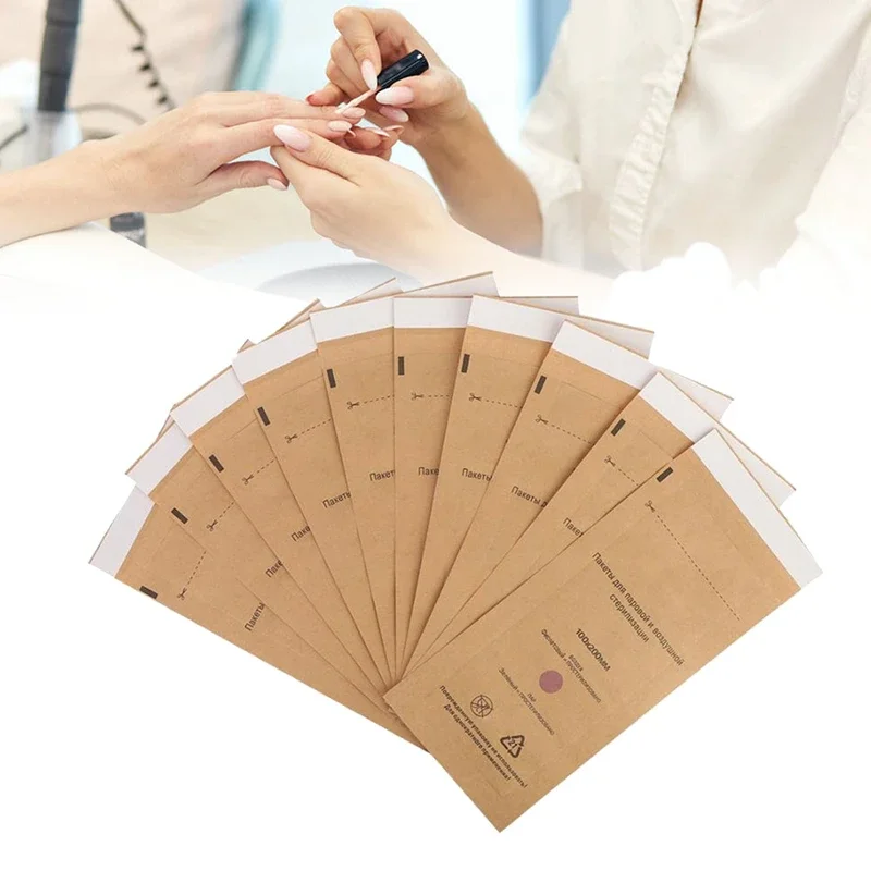 50/100/200Pcs Nail Sterilizer Kraft Paper Bag Dry Heat Disposable Sterilization Sterilization Bag Nail Beauty Accessories Tools