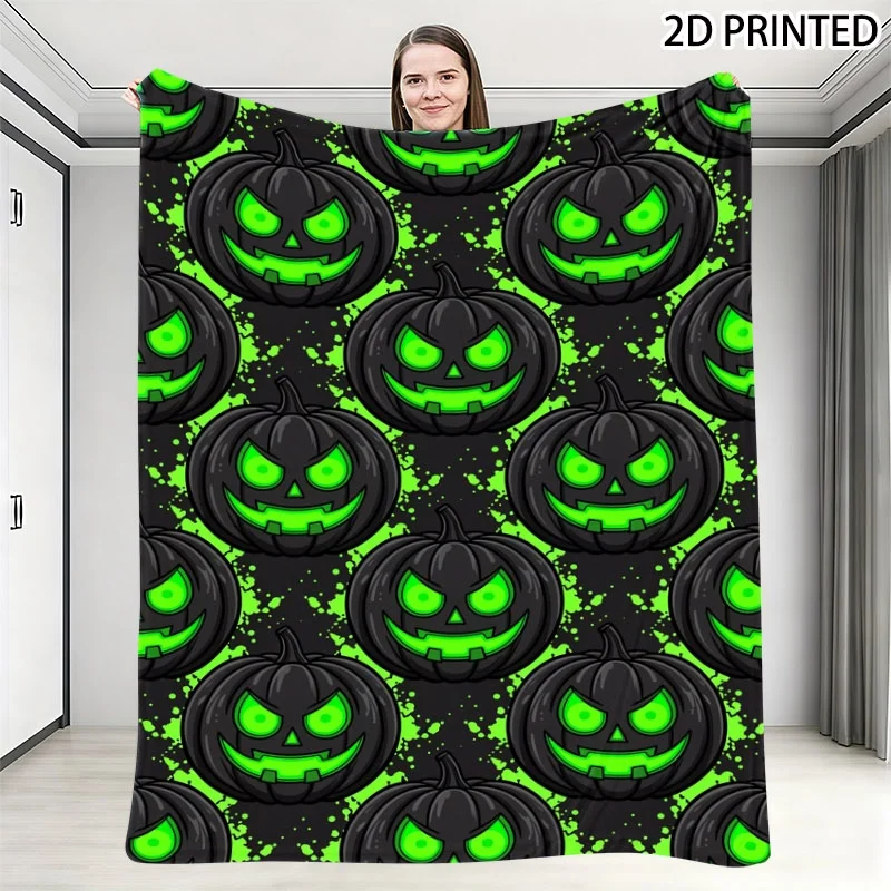 Spooky Cartoon Halloween Pumpkin Print Throw Blanket, Multiple Specifications Available, Soft Festive Fall Blanket for Home Deco