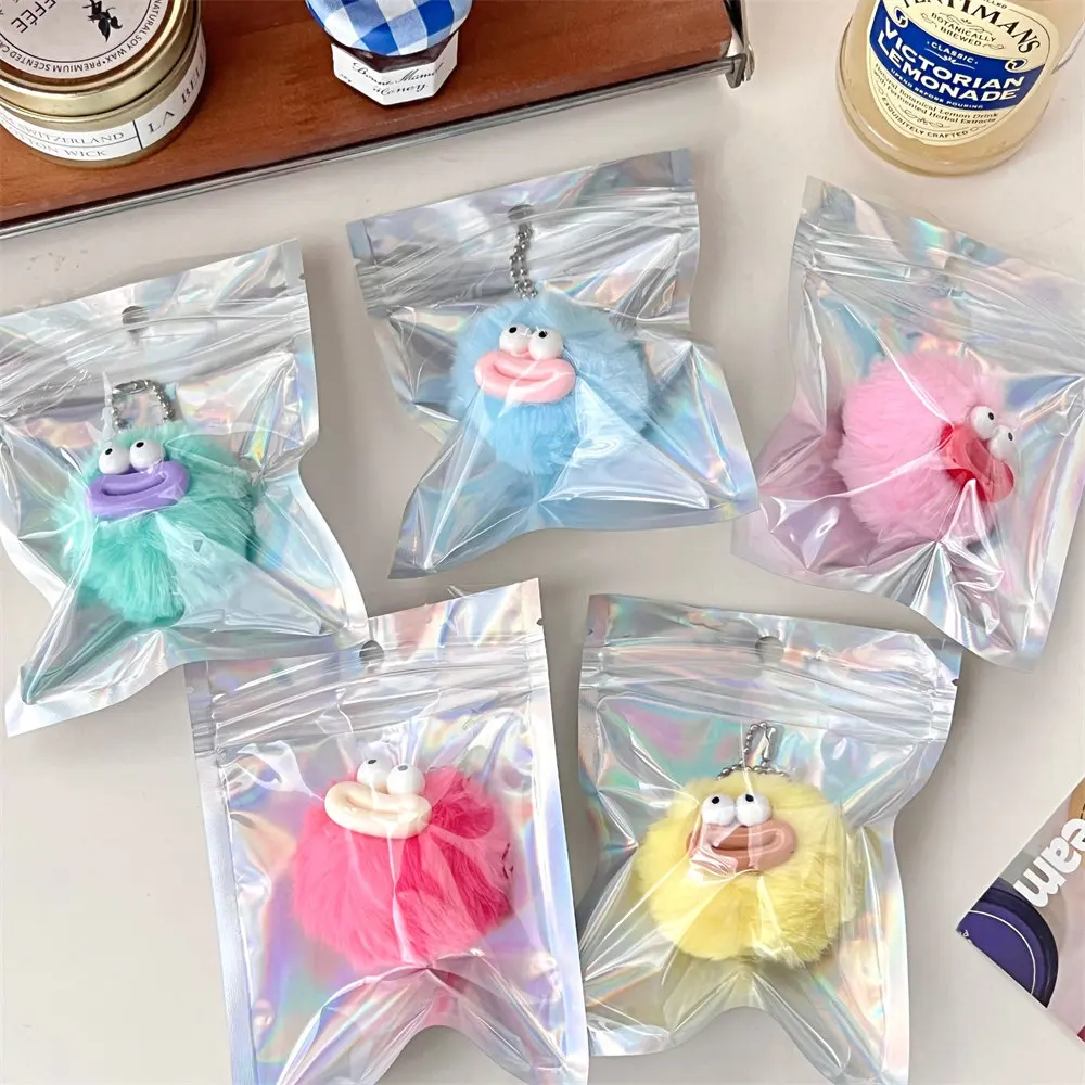 かわいい毛玉の大きな口のぬいぐるみキーホルダーペンダント、面白いソーセージ口のバックパックぬいぐるみペンダント、カップルギフトバッグペンダント