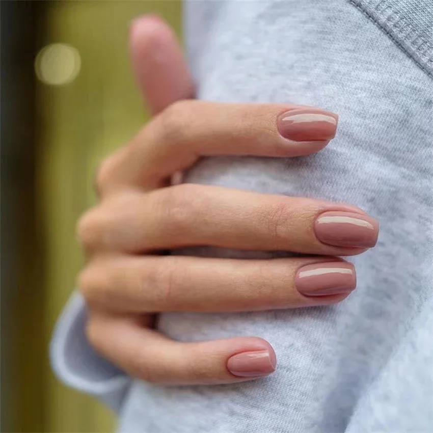 24Pcs/Set Simple Medium Long Press on Nail Art Full Coverage Solid Color Square Head Wearing False Nails Acrylic Fake Nail Tips